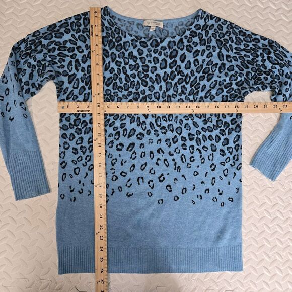 Kinross Cashmere Sweater Womens Small Blue Black Cheetah Animal Print 3/4 Sleeve - Picture 5 of 8